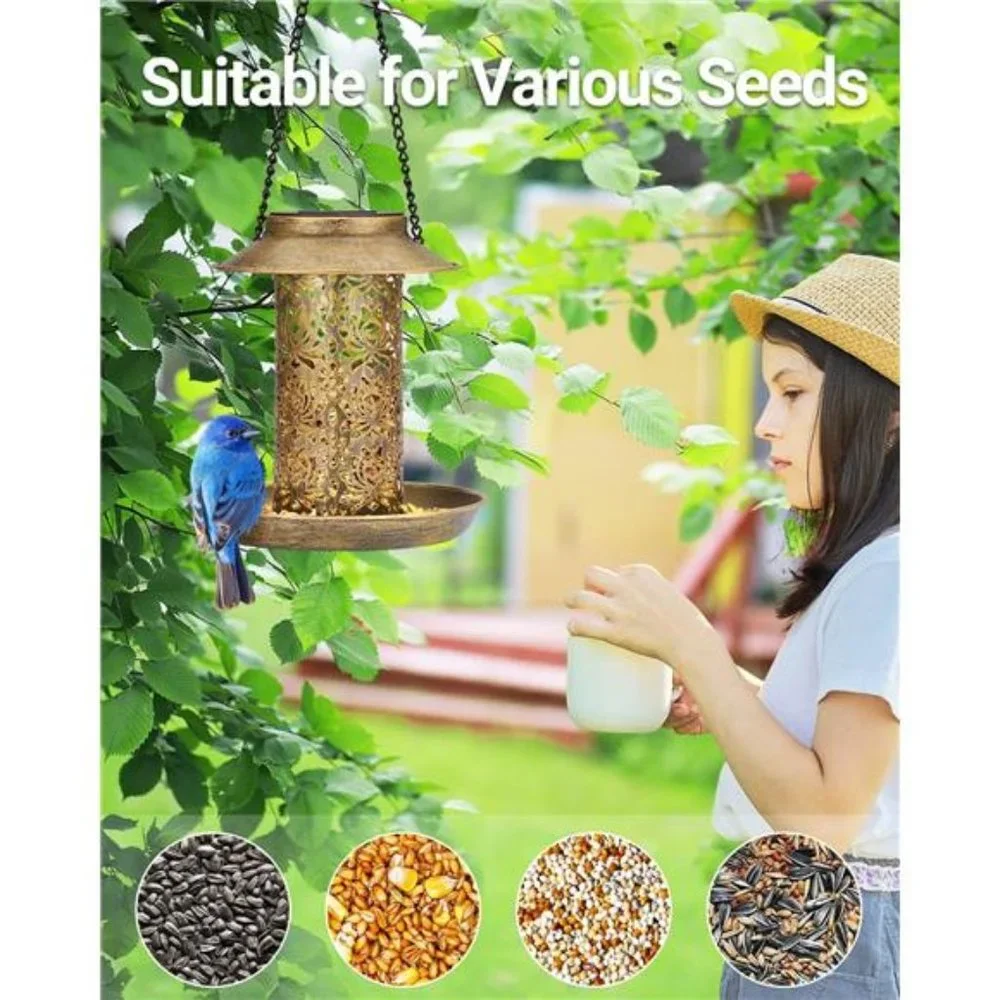Solar Bird Feeder for Outdoors Hanging,Metal Wild Bird Feeder for Cardinal Solar